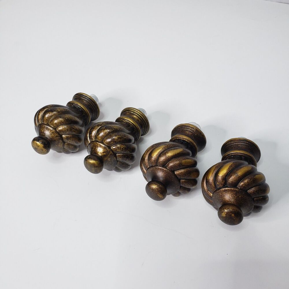 4 Pack Antique Style Lamp Finials 2" Twisted Melon Gold Brushed Caps Set
